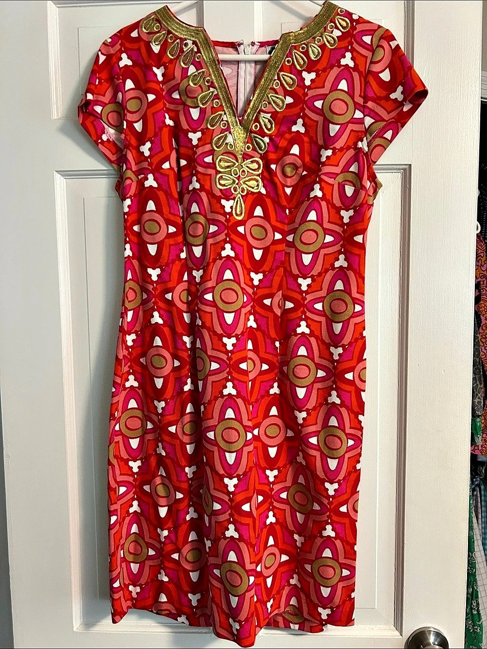 Mud Pie Jackie Geometric Dress in Red & Pink Size Medium